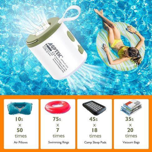 AGPTEK Portable Air Pump for Inflatables, 5.5kPa 1600mAh Tiny Rechargeable Electric air Pump with Led Light for Air Mattress Pool Floats, Vacuum Storage Bags Camping Magnetic Mini Inflator in Saudi Arabia