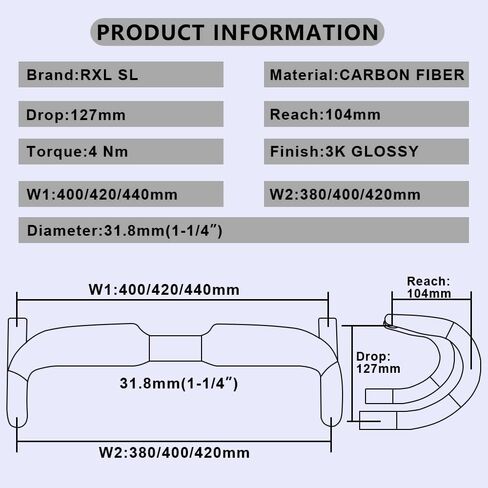 ‎RXL SL road bike handlebars 3K Glossy carbon handlebars road bike 440 drop handlebars aero road bike handlebar bike components & parts Cycling Bent Bar Carbon Road Bars carbon fiber drop bars in Saudi Arabia