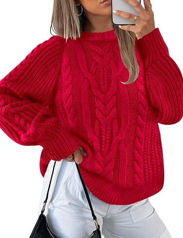 LOMON Oversized Sweaters for Women Long Sleeve Chunky Cable Knit Casual Crew Neck Pullover Sweater S-XXL in Saudi Arabia
