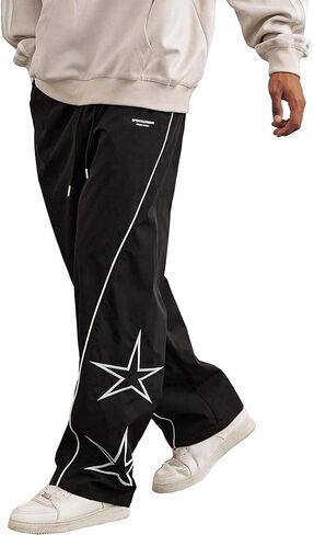 SOFIA'S CHOICE Men's Baggy Sweatpants Y2k Striped Star Embroidery Wide Leg Dance Pants with Pocket Streetwear in Saudi Arabia