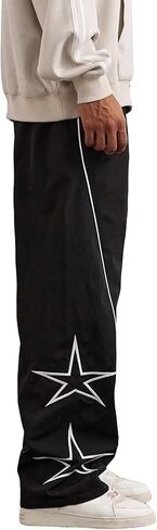 SOFIA'S CHOICE Men's Baggy Sweatpants Y2k Striped Star Embroidery Wide Leg Dance Pants with Pocket Streetwear in Saudi Arabia