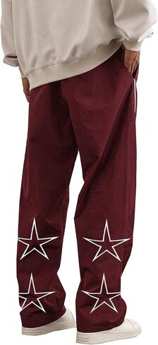 SOFIA'S CHOICE Men's Baggy Sweatpants Y2k Striped Star Embroidery Wide Leg Dance Pants with Pocket Streetwear in Saudi Arabia