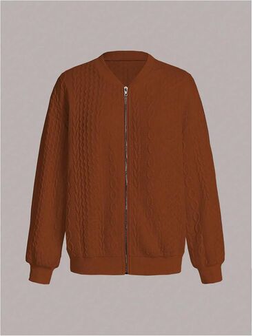 Verdusa Women's Cable Knit Zip Up Jacket Long Sleeve Baseball Collar Casual Bomber Jackets in Saudi Arabia