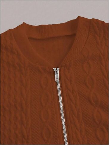 Verdusa Women's Cable Knit Zip Up Jacket Long Sleeve Baseball Collar Casual Bomber Jackets in Saudi Arabia