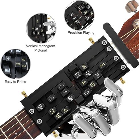 Guitar Chord Presser - Guitar Aid Chord Trainer للمبتدئين ، أداة ممارسة الجيتار و Chord Helper مع 6 اختيارات وكابو ، إكسسوارات مجموعة أدوات التعلم المحمولة للغيتار للقيثارات الصوتية in Kuwait