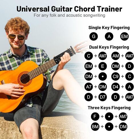 Guitar Chord Presser - Guitar Aid Chord Trainer للمبتدئين ، أداة ممارسة الجيتار و Chord Helper مع 6 اختيارات وكابو ، إكسسوارات مجموعة أدوات التعلم المحمولة للغيتار للقيثارات الصوتية in Kuwait