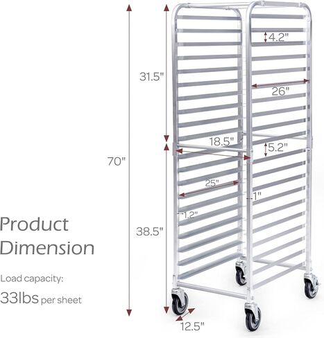 ReunionG 10 Tier Bun Pan Rack, Bakery Rack with 2 Lockable Wheels, 10 Sheet Aluminum Storage Cooling Trolley with Open Shelf, Dough Pizza Baking Mobile Rack for Home Commercial in Kuwait