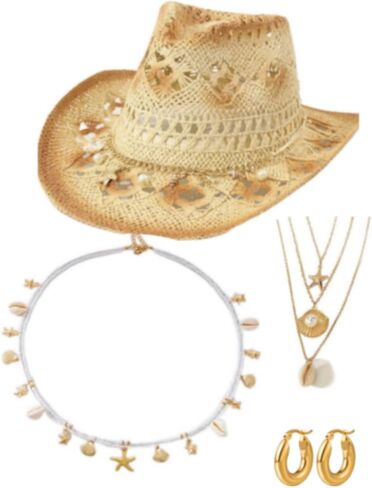 Geyoga 4 PCS Boho Jewelry Set Western Cowboy Hat Vintage Vinquoise Belt Belt Drains for Women in Saudi Arabia