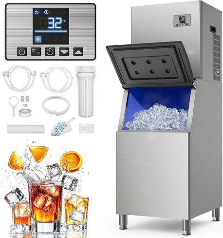 Commercial Ice Maker Machine 650Lbs/24H, 12 Adjustable Thickness Settings, 400Lbs Storage, Ice Machine Commercial for Restaurant/Bar/Cafe/Business in Saudi Arabia