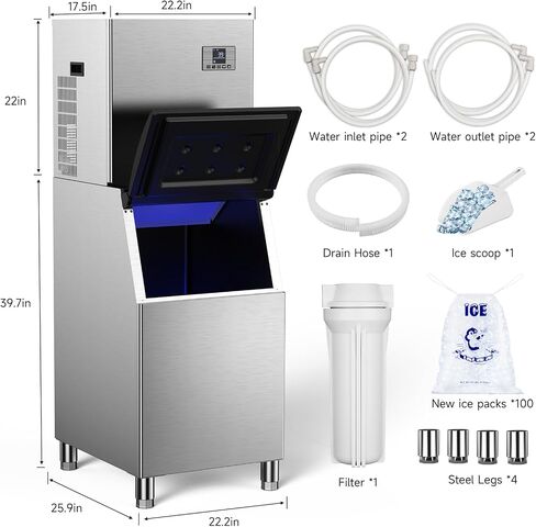 Commercial Ice Maker Machine 650Lbs/24H, 12 Adjustable Thickness Settings, 400Lbs Storage, Ice Machine Commercial for Restaurant/Bar/Cafe/Business in Saudi Arabia
