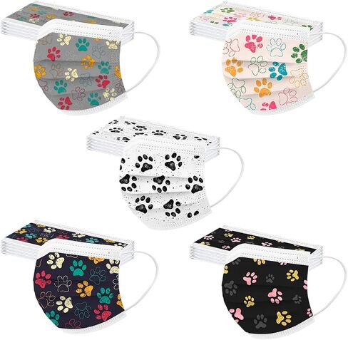 50PCS Paw Print Disposable Face Mask, 3 Ply Cute Pattern Face Masks for Adults Women Full Face Protection in Saudi Arabia