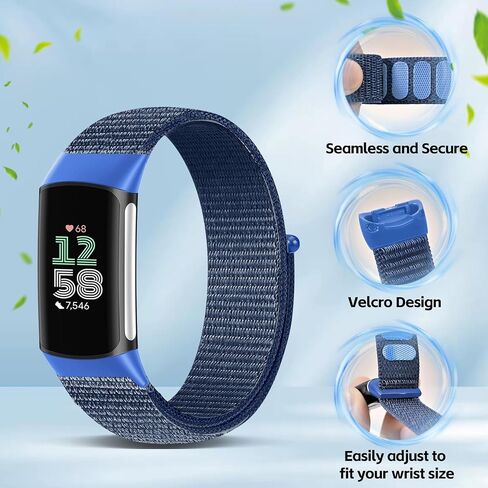Hook and Loop Nylon Watchband Compatible with Fitbit Charge 6/Charge 5,Soft Lightweight Breathable Adjustable Sport Strap for Charge 6/5 Fitness Tracker Accessory in Saudi Arabia