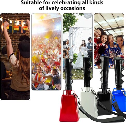 BTUTY 2 Pack Cowbell مع صانعي الضوضاء مقبض لألعاب كرة القدم Ranch Sports Events Party Concert 9 Inch Cow Bell with Wrist Strap Percussion Musical Musical Decorations Iron Bells in Saudi Arabia