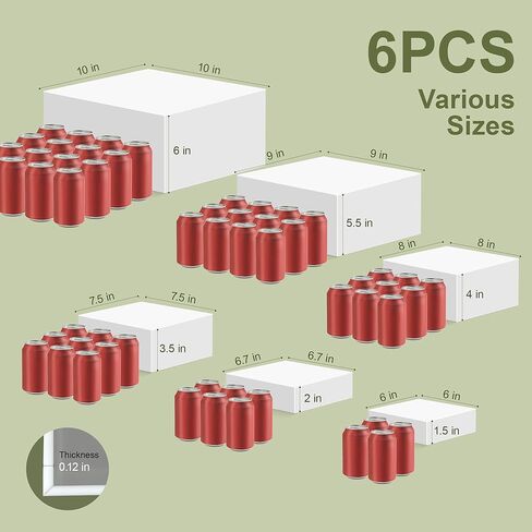 Riseers 6 Pack-RIPERS BHIDE ACRYLIC FOOD RIPERS لجدول البوفيه ، الطعام ، الحلوى ، الحفلات ، المجوهرات والمقتنيات ، معرض التعشيش (10 "-6") in Kuwait