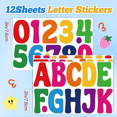 ملصقات رسائل لوحات كبيرة من ألواح النشرة رسائل 12 ورقة ألعاب الأبجدية ملصقات فينيل مقاوم للماء رسائل ملصقات ذاتية للملصقات لألواح الملصقات صندوق بريد الحرف اليدوية (أبيض ، 3 بوصات) in Kuwait