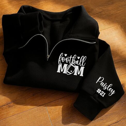 NAZENTI Personalized Football Mom Quarter Zip, American Football Shirts Custom Name, Women Tee, TShirt Sweatshirt Senior Gift in Kuwait