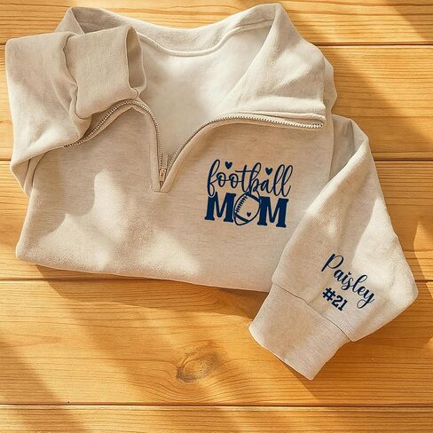 NAZENTI Personalized Football Mom Quarter Zip, American Football Shirts Custom Name, Women Tee, TShirt Sweatshirt Senior Gift in Kuwait
