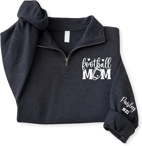 NAZENTI Personalized Football Mom Quarter Zip, American Football Shirts Custom Name, Women Tee, TShirt Sweatshirt Senior Gift in Kuwait