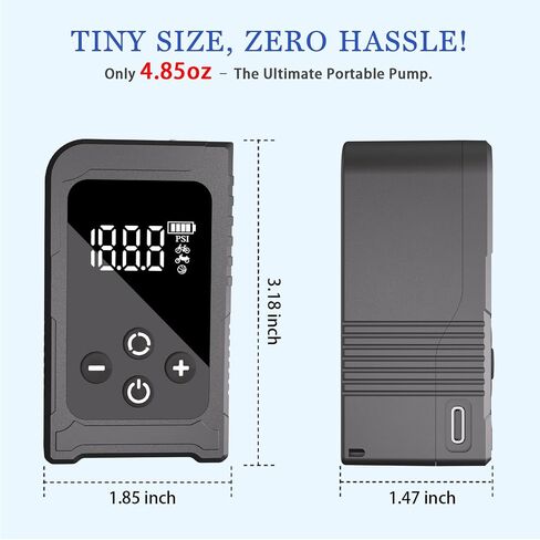 Tiny Bicycle Pump with Gauge, Max 150 PSI Electric Mini Pump, Auto Stop, with Presta and Schrader Valve for E-Bike, MTB, and Road Bike,with LED Night Lighting in Saudi Arabia