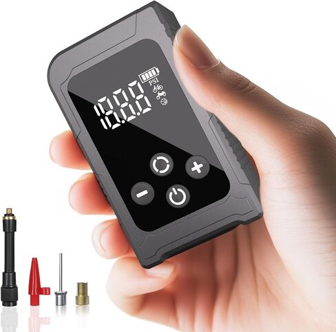 Tiny Bicycle Pump with Gauge, Max 150 PSI Electric Mini Pump, Auto Stop, with Presta and Schrader Valve for E-Bike, MTB, and Road Bike,with LED Night Lighting in Saudi Arabia