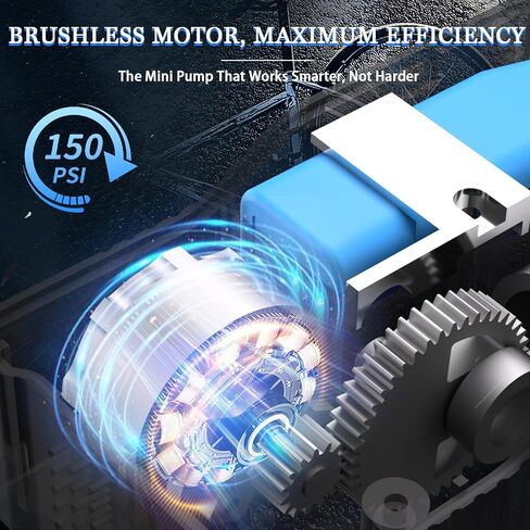 Tiny Bicycle Pump with Gauge, Max 150 PSI Electric Mini Pump, Auto Stop, with Presta and Schrader Valve for E-Bike, MTB, and Road Bike,with LED Night Lighting in Saudi Arabia