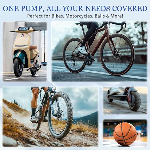 Tiny Bicycle Pump with Gauge, Max 150 PSI Electric Mini Pump, Auto Stop, with Presta and Schrader Valve for E-Bike, MTB, and Road Bike,with LED Night Lighting in Saudi Arabia