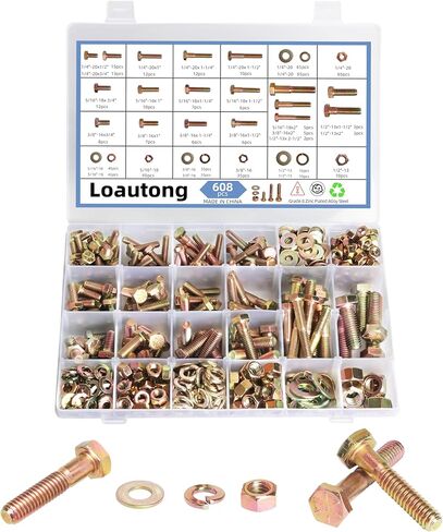 608 PCS الصف الثامن من البراغي والمكسرات مجموعة التشويش ، 1/4-20 ، 5/16-18 ، 3/8-16 ، 1/2-13 in Saudi Arabia