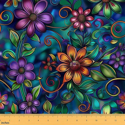 Girls Bohemian Flowers Waterproof Outdoor Decor Exotic Rainbow Fabric by The Yard for Kids Women Ombre Gradient Ethtic Teal Blue Purple Upholstery Decor DIY Art Decor 1 Yard in Saudi Arabia