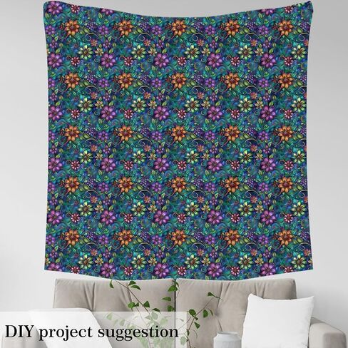 Girls Bohemian Flowers Waterproof Outdoor Decor Exotic Rainbow Fabric by The Yard for Kids Women Ombre Gradient Ethtic Teal Blue Purple Upholstery Decor DIY Art Decor 1 Yard in Saudi Arabia