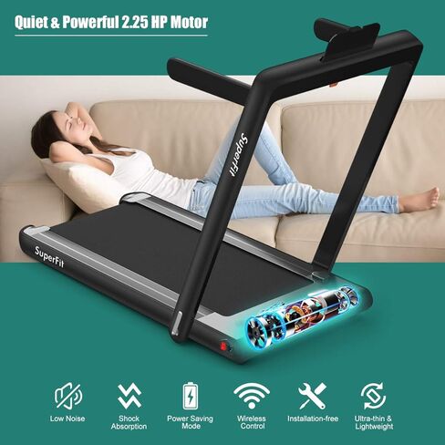 لوحة المشي في Gymax ، 2.25 حصانًا مزدوج شاشة مطحنة قابلة للطي للمنزل مع التحكم في التطبيق عن بُعد/ذكي ، حلقة مفرغة مضغوطة محمولة للمكتب تحت المكتب ، آلة تشغيل قابلة للطي للمساحات الصغيرة in Saudi Arabia