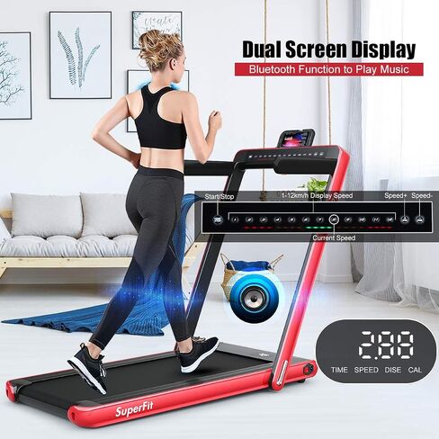 GYMAX Walking Pad, 2.25HP Dual Display Foldable Treadmill for Home with Remote/Smart App Control, Portable Compact Treadmill for Office Under Desk, Folding Running Machine for Small Spaces in Saudi Arabia