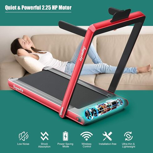 GYMAX Walking Pad, 2.25HP Dual Display Foldable Treadmill for Home with Remote/Smart App Control, Portable Compact Treadmill for Office Under Desk, Folding Running Machine for Small Spaces in Saudi Arabia