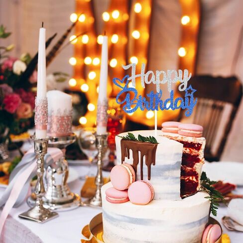 Silver Glitter "عيد ميلاد سعيد" الكعكة Topper - ورقة بريق وعصا - جاهزة للاستخدام in Kuwait