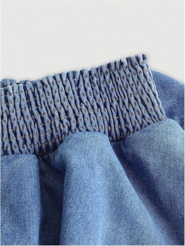 WDIRARA Women's Plus Size Bow Tie Mini Denim Skirt Layered Ruffle Elastic Waist A Line Jean Skirts in Saudi Arabia