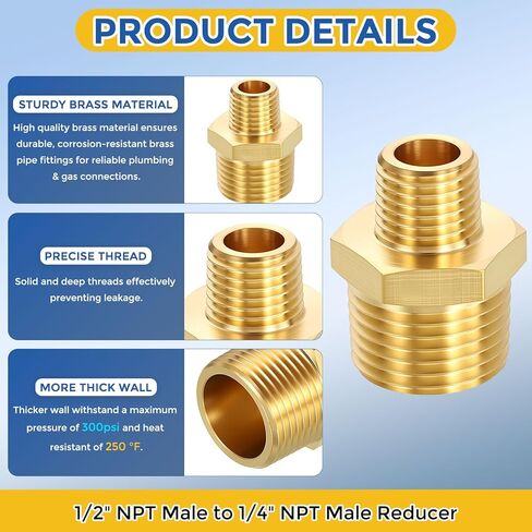 2 حزمة تجهيزات أنابيب النحاس ، 1/2 "ذكور NPT إلى 1/4" npt ذكر نحاس من النحاس الذكور ، مخفض محول الأنابيب الذكور للهواء ، الزيت ، LP in Kuwait