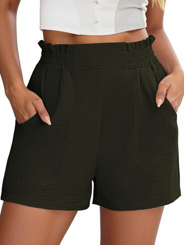 Womens Casual Elastic Waist Shorts High Waisted Wide Leg Lightweight Beach Shorts with Pockets in Saudi Arabia