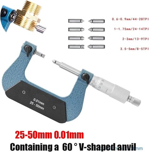 ميكرومتر مؤشر ترابط المسمار 0-25 مم 25-50 مم الصناعي مع السندان 50-75 مم 75-100 مم خارج ميكرومتر 0.01 مم (25-50 مم والسنقان) in Kuwait