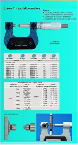 ميكرومتر مؤشر ترابط المسمار 0-25 مم 25-50 مم الصناعي مع السندان 50-75 مم 75-100 مم خارج ميكرومتر 0.01 مم (25-50 مم والسنقان) in Kuwait