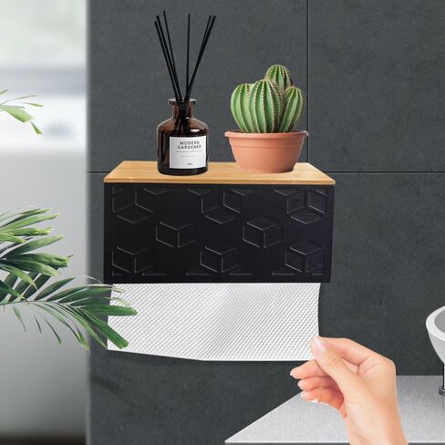Bamboo Paper Towel Dispenser/Holder with Lid for Home and Commercial, Wall Mount or Countertop for Multifold, C Fold, Z fold, Trifold Hand Towels (Black) (Black) in Saudi Arabia