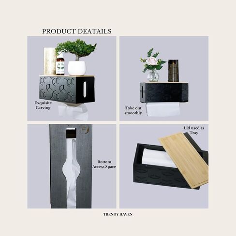 Bamboo Paper Towel Dispenser/Holder with Lid for Home and Commercial, Wall Mount or Countertop for Multifold, C Fold, Z fold, Trifold Hand Towels (Black) (Black) in Saudi Arabia