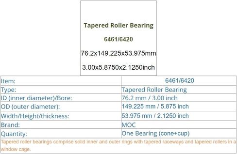 6461/6420 6461 6420 مدبب الأسطوانة تحمل مخروط وكأس 76.2x149.225x53.975mm 3.00x5.8750x2.1250 بوصة المحامل in Saudi Arabia