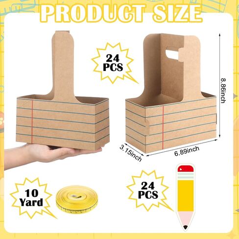 24 Set Back to School Appreciation Gifts 2 Cup Drink Carrier with Handle Kraft Cardboard Cup Holder with Greeting Card and Ribbon Thank You Gift for Teacher Appreciation (Brown) in Saudi Arabia