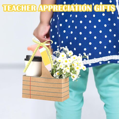 24 Set Back to School Appreciation Gifts 2 Cup Drink Carrier with Handle Kraft Cardboard Cup Holder with Greeting Card and Ribbon Thank You Gift for Teacher Appreciation (Brown) in Saudi Arabia