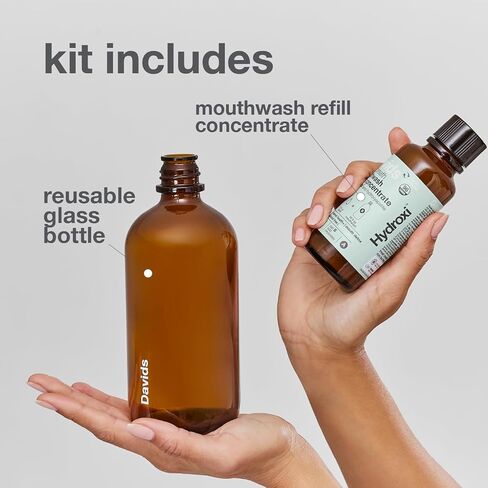 Davids Hydroxi Fresh Breath Mouthwash Starter Kit, Alcohol-Free, Fluoride-Free, Nano-Hydroxyapatite for Remineralizing & Enamel Health, Relieves Dry Mouth, Fresh Mint, 16 fl oz in Kuwait
