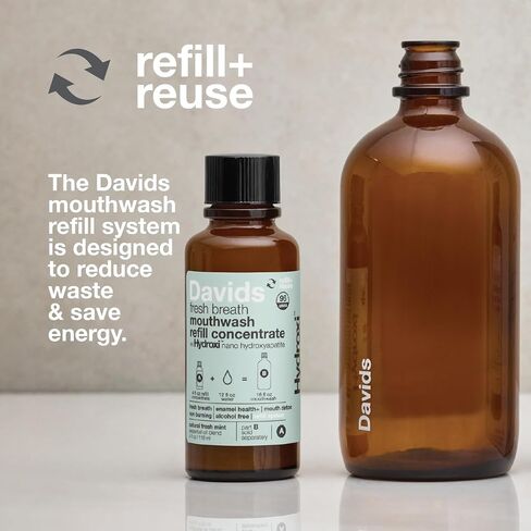 Davids Hydroxi Fresh Breath Mouthwash Starter Kit, Alcohol-Free, Fluoride-Free, Nano-Hydroxyapatite for Remineralizing & Enamel Health, Relieves Dry Mouth, Fresh Mint, 16 fl oz in Kuwait