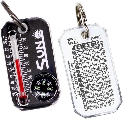 Sun Company Therm-O-Compass | متعددة السوستة السوستة سحب البوصلة ومقياس الحرارة مع مخطط البرد الرياح | مثالي للتخييم والمشي لمسافات طويلة والملاحة في الهواء الطلق in Saudi Arabia