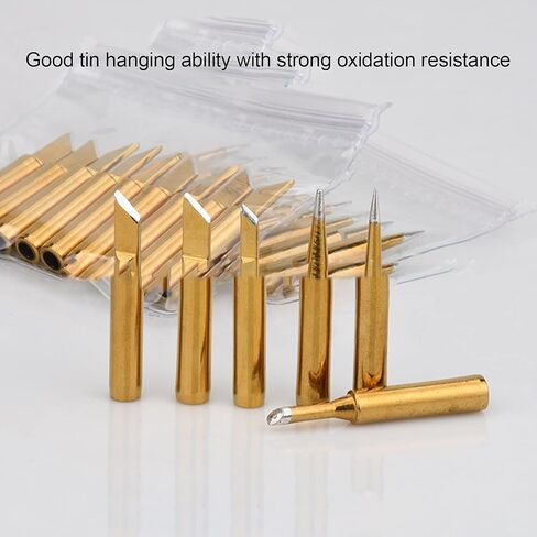 10Pcs Soldering Iron Tips Golden Solder Welding Head Replacement Accessories Ideal for Welding with 60W Power Temperature Adjustable from 200 to 480 Degrees Celsius(Gold 900M-T-IS) in Saudi Arabia