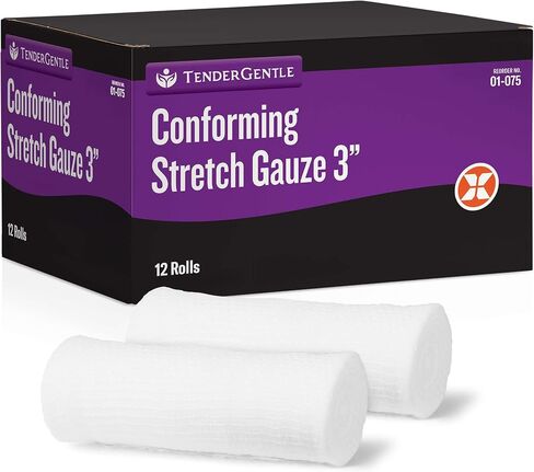 Conforming Stretch Gauze Rolls 3 Inch - Pack of 12 White Non Sterile Gauze Wrap for Wounds - Good for Sprained Ankles, Wrists, and More in Kuwait