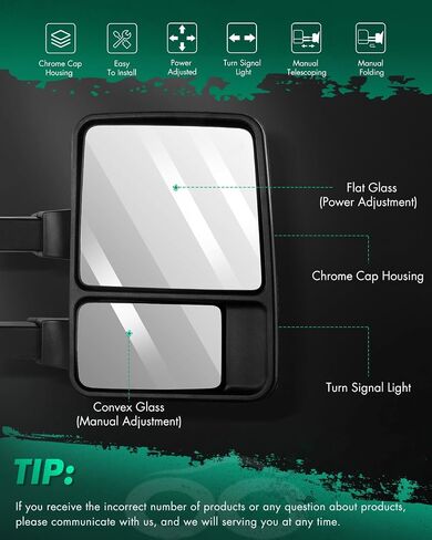SCITOO Driver Side Mirror Black Manual Led Smoke Signal Lights for 2008-2016 for Ford for F250 for F350 for F450 for F550 Super Duty Truck Towing Mirror in Saudi Arabia