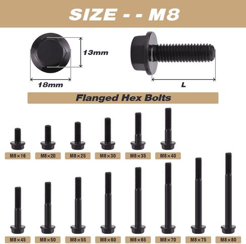 M8-1.25 x 30mm (15 pcs) Flanged Hex Bolt Screws Black Oxide Finish, 10.9 Grade Alloy Steel, Large Flange Washer Head Bolt, DIN6921/GB5789, Full Thread in Saudi Arabia
